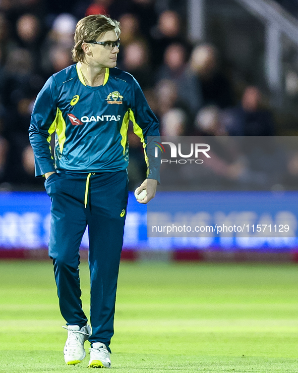 Adam Zampa of Australia prepares to bowl during the Second Vitality T20 International match between England and Australia in Cardiff, Wales,...