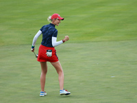 GAINESVILLE, VIRGINIA - SEPTEMBER 13: Nelly Korda of the United States reacts to her putt on the 14th green during Fourball Matches on Day O...