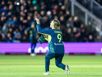 Cooper Connolly of Australia receives the ball as he prepares to bowl during the Second Vitality T20 International match between England and...