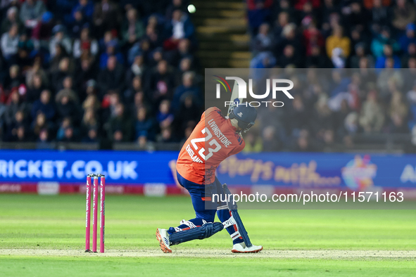 Liam Livingstone of England reaches his half-century during the Second Vitality T20 International match between England and Australia at Sof...