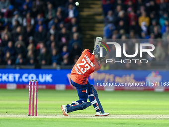 Liam Livingstone of England reaches his half-century during the Second Vitality T20 International match between England and Australia at Sof...