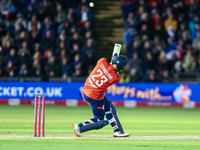 Liam Livingstone of England reaches his half-century during the Second Vitality T20 International match between England and Australia at Sof...