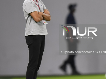 Al Rayyan SC head coach Poya Asbaghi reacts during the Ooredoo Qatar Stars League 24/25 match between Al Rayyan SC and Al Shahania SC at Ahm...