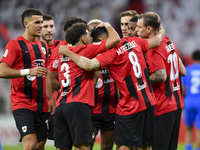 Mahmoud Ahmed Hassan (2nd R) of Al Rayyan SC celebrates with his teammates after scoring a goal during the Ooredoo Qatar Stars League 24/25...