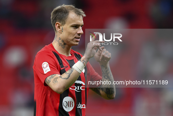 Roger Krug Guedes of Al Rayyan SC celebrates after scoring a goal during the Ooredoo Qatar Stars League 24/25 match between Al Rayyan SC and...