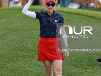 GAINESVILLE, VIRGINIA - SEPTEMBER 13: Vice Captain Paula Creamer of of Team USA cheers on the 14th green during Fourball Matches on Day One...