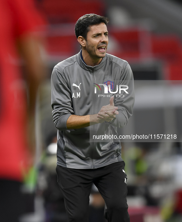 Al Shahania SC head coach Alvaro Perez reacts during the Ooredoo Qatar Stars League 24/25 match between Al Rayyan SC and Al Shahania SC at A...