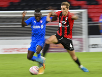 Julien Ariel De Sart (R) of Al Rayyan SC battles for the ball with Alhassan Koroma (L) of Al Shahania SC during the Ooredoo Qatar Stars Leag...