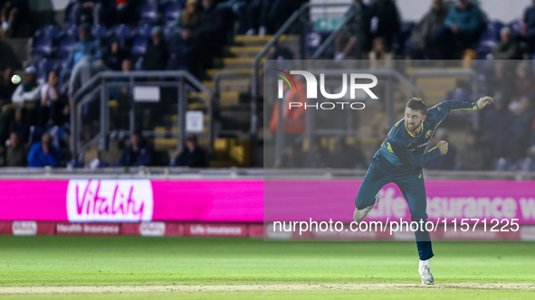 Matthew Short of Australia bowls during the Second Vitality T20 International match between England and Australia at Sofia Gardens in Cardif...