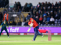 Liam Livingstone of England hits high with the bat during the Second Vitality T20 International match between England and Australia in Cardi...