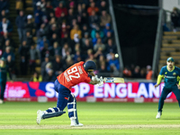 #92, Brydon Carse of England is in action during the Second Vitality T20 International match between England and Australia at Sofia Gardens...