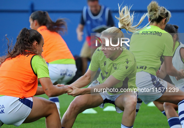 Klara Cahynova plays during the match between FC Barcelona Women and Real Sociedad Women, corresponding to week 2 of the Liga F, at the Joha...