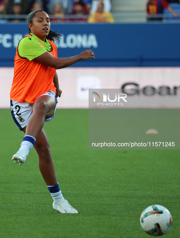 Manuela Vanegas plays during the match between FC Barcelona Women and Real Sociedad Women, corresponding to week 2 of the Liga F, at the Joh...