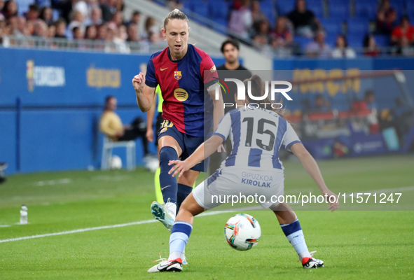 Caroline Graham Hansen and Violeta Garcia play during the match between FC Barcelona Women and Real Sociedad Women, corresponding to week 2...