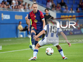 Caroline Graham Hansen and Violeta Garcia play during the match between FC Barcelona Women and Real Sociedad Women, corresponding to week 2...