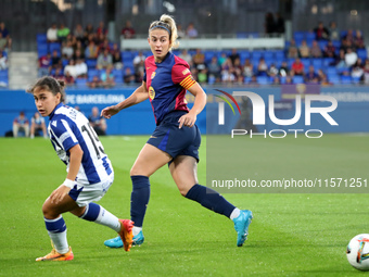 Alexia Putellas and Lorena Navarro play during the match between FC Barcelona Women and Real Sociedad Women, corresponding to week 2 of the...