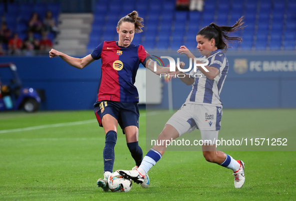 Caroline Graham Hansen and Violeta Garcia play during the match between FC Barcelona Women and Real Sociedad Women, corresponding to week 2...