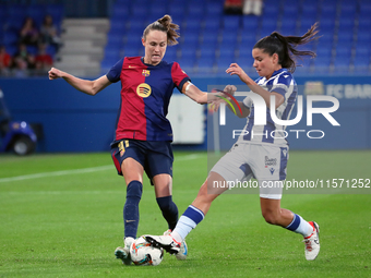 Caroline Graham Hansen and Violeta Garcia play during the match between FC Barcelona Women and Real Sociedad Women, corresponding to week 2...