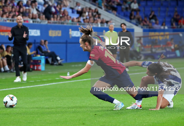 Caroline Graham Hansen and Violeta Garcia play during the match between FC Barcelona Women and Real Sociedad Women, corresponding to week 2...