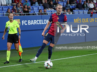 Caroline Graham Hansen plays during the match between FC Barcelona Women and Real Sociedad Women, corresponding to week 2 of the Liga F, at...