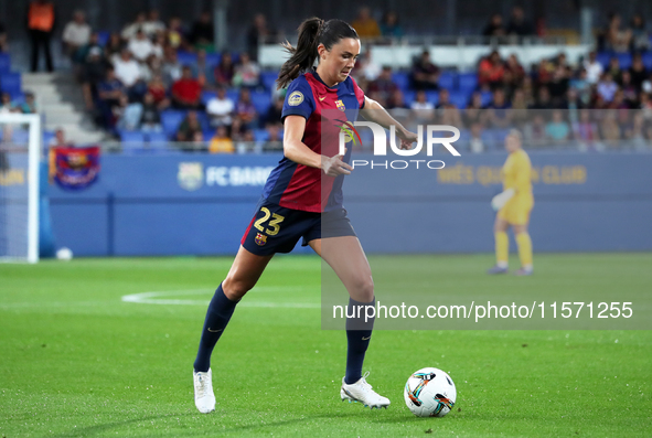 Ingrid Engen plays during the match between FC Barcelona Women and Real Sociedad Women, corresponding to week 2 of the Liga F, at the Johan...