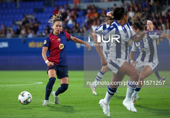 Ewa Pajor plays during the match between FC Barcelona Women and Real Sociedad Women, corresponding to week 2 of the Liga F, at the Johan Cru...