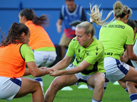 Klara Cahynova plays during the match between FC Barcelona Women and Real Sociedad Women, corresponding to week 2 of the Liga F, at the Joha...