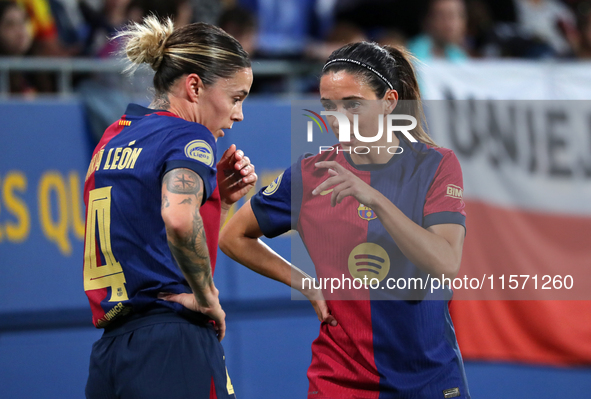 Aitana Bonmati and Maria Leon play during the match between FC Barcelona Women and Real Sociedad Women, corresponding to week 2 of the Liga...