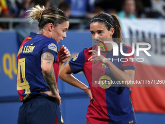 Aitana Bonmati and Maria Leon play during the match between FC Barcelona Women and Real Sociedad Women, corresponding to week 2 of the Liga...