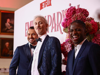 Actors William Abadie, Bruno Gouery  and Samuel Arnold attend a photocall during the premiere of the season fourth part two of 'Emily in Par...