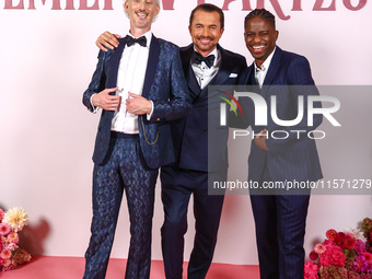 Actors Bruno Gouery, William Abadie and Samuel Arnold attend a photocall during the premiere of the season fourth part two of 'Emily in Pari...