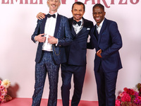 Actors Bruno Gouery, William Abadie and Samuel Arnold attend a photocall during the premiere of the season fourth part two of 'Emily in Pari...