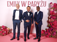 Actors Bruno Gouery, William Abadie and Samuel Arnold attend a photocall during the premiere of the season fourth part two of 'Emily in Pari...