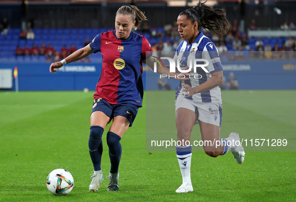 Ewa Pajor and Manuela Vanegas play during the match between FC Barcelona Women and Real Sociedad Women, corresponding to week 2 of the Liga...