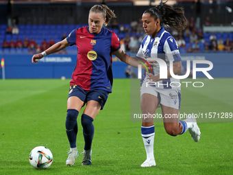 Ewa Pajor and Manuela Vanegas play during the match between FC Barcelona Women and Real Sociedad Women, corresponding to week 2 of the Liga...