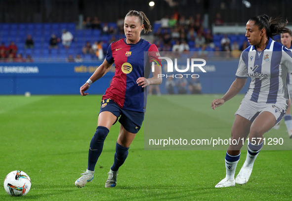 Ewa Pajor and Manuela Vanegas play during the match between FC Barcelona Women and Real Sociedad Women, corresponding to week 2 of the Liga...