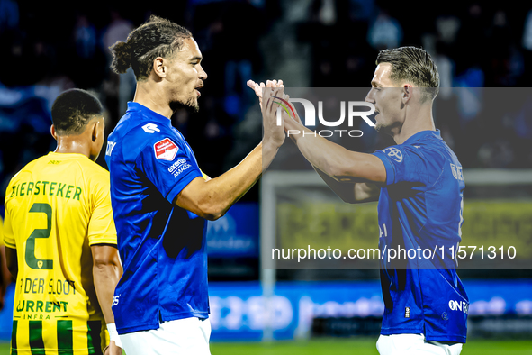 FC Den Bosch player Victor van den Bogaert and FC Den Bosch player Torles Knoll celebrate the goal during the match between Den Bosch and AD...