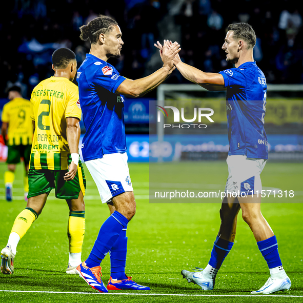 FC Den Bosch player Victor van den Bogaert and FC Den Bosch player Torles Knoll celebrate the goal during the match between Den Bosch and AD...