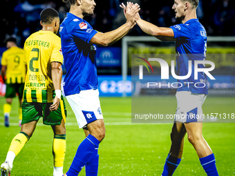 FC Den Bosch player Victor van den Bogaert and FC Den Bosch player Torles Knoll celebrate the goal during the match between Den Bosch and AD...