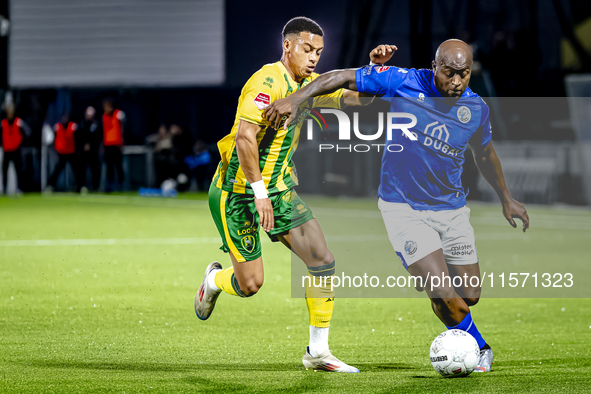 ADO Den Haag player Steven van der Sloot and FC Den Bosch player Danzell Gravenberch during the match Den Bosch vs. ADO at De Vliert for the...