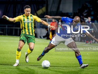 ADO Den Haag player Steven van der Sloot and FC Den Bosch player Danzell Gravenberch during the match Den Bosch vs. ADO at De Vliert for the...