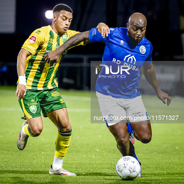 ADO Den Haag player Steven van der Sloot and FC Den Bosch player Danzell Gravenberch during the match Den Bosch vs. ADO at De Vliert for the...