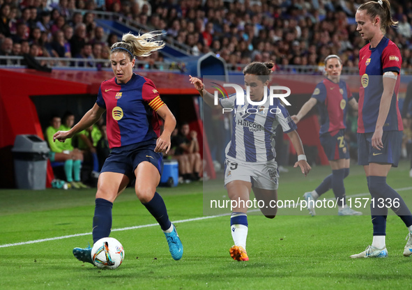 Alexia Putellas and Lorena Navarro play during the match between FC Barcelona Women and Real Sociedad Women, corresponding to week 2 of the...