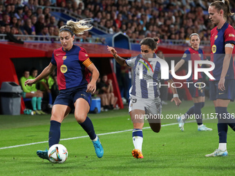 Alexia Putellas and Lorena Navarro play during the match between FC Barcelona Women and Real Sociedad Women, corresponding to week 2 of the...