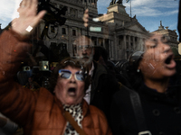 Retirees, social organizations, and unions mobilize in front of the National Congress of the Republic of Argentina in Buenos Aires, Argentin...