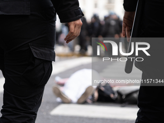 Retirees, social organizations, and unions mobilize in front of the National Congress of the Republic of Argentina in Buenos Aires, Argentin...