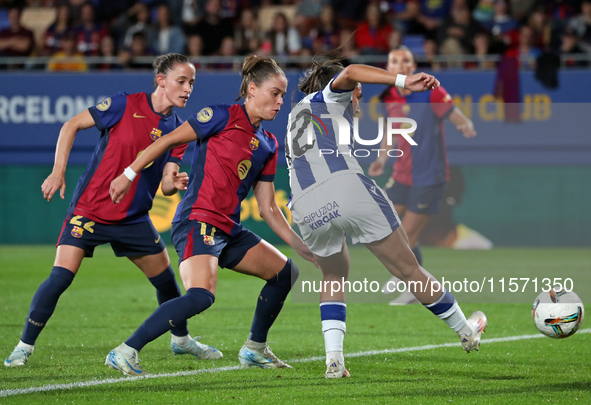 Ona Batlle, Lucia Rodriguez, and Ewa Pajor play during the match between FC Barcelona Women and Real Sociedad Women, corresponding to week 2...