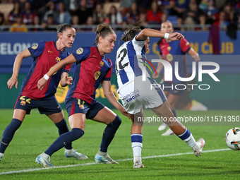 Ona Batlle, Lucia Rodriguez, and Ewa Pajor play during the match between FC Barcelona Women and Real Sociedad Women, corresponding to week 2...