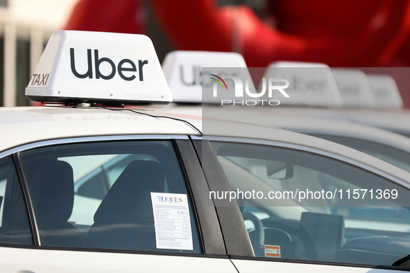 The Uber logo is seen during the Tuning Show Expo in Krakow, Poland, on September 8, 2024. 