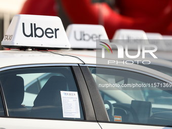 The Uber logo is seen during the Tuning Show Expo in Krakow, Poland, on September 8, 2024. (